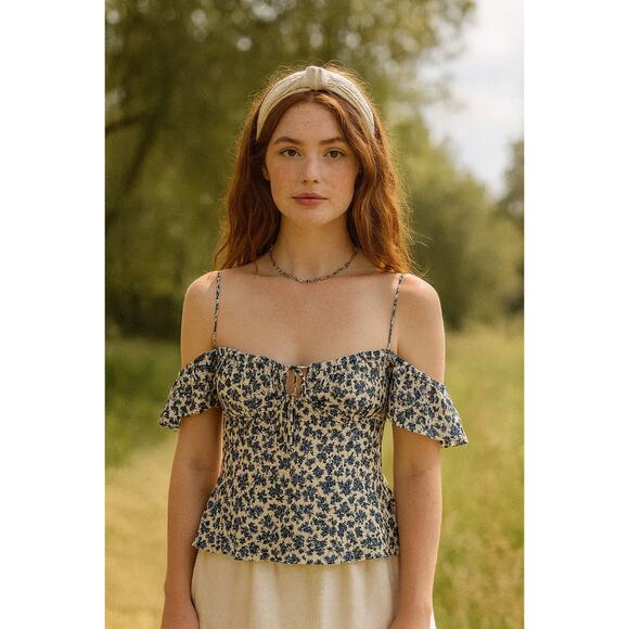 Faithfull the Brand Tops - New Faithfull The Brand Menton Top Leilani Blue Floral Cottagecore Blouse 4